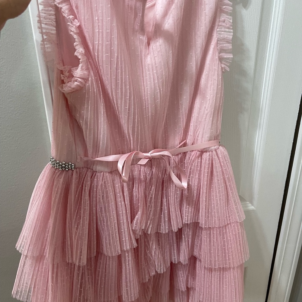 Zunie Pink Layered Dress with Silver Waistband - Picture 3 of 6